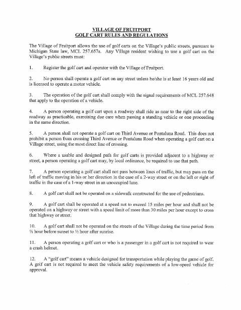 First page of the Golf Cart Registration Form
