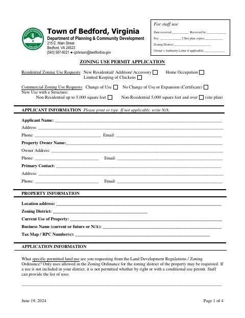 First page of the Zoning Use Permit Application