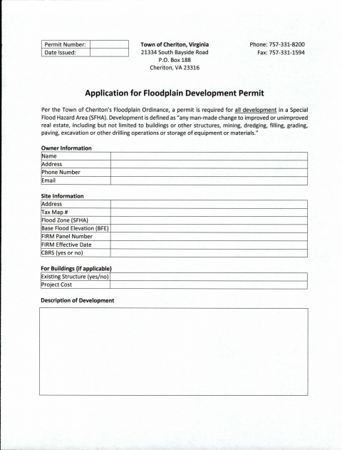 First page of the Application for Floodplain Development Permit