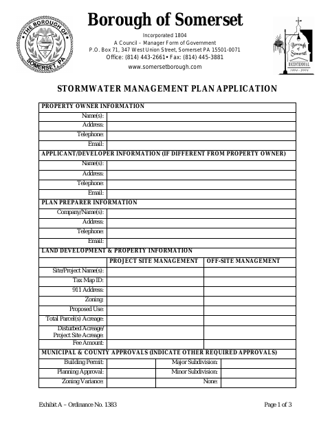 First page of the Large Stormwater Project Application