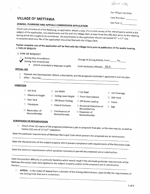First page of the Zoning, Planning and Appeals Commission Application