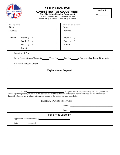 First page of the Application for Administrative Adjustment
