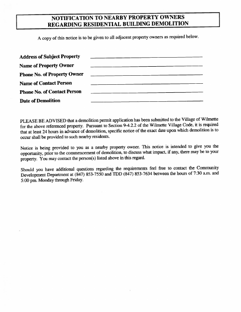 First page of the Demolition Notice and Affidavit