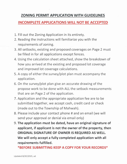 First page of the Zoning Permit Application