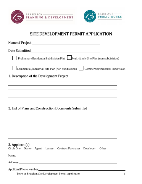 First page of the Site Development Permit Application and Information