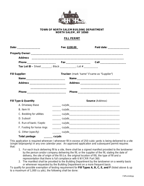 First page of the Fill Permit Application