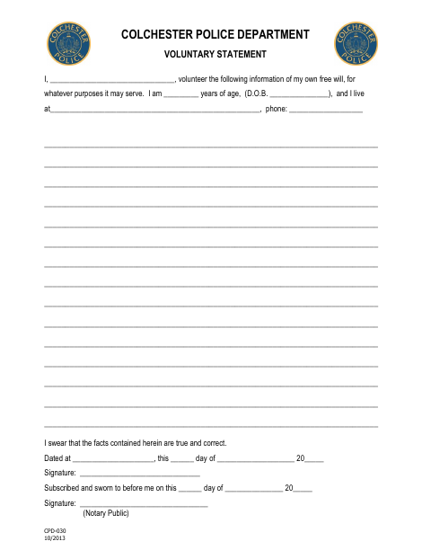 First page of the Voluntary Statement