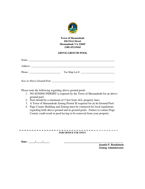 First page of the Above-Ground Pool Form