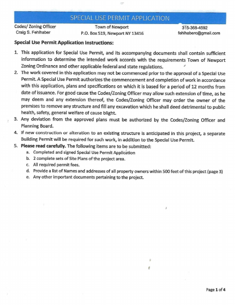First page of the Special Use Permit Application