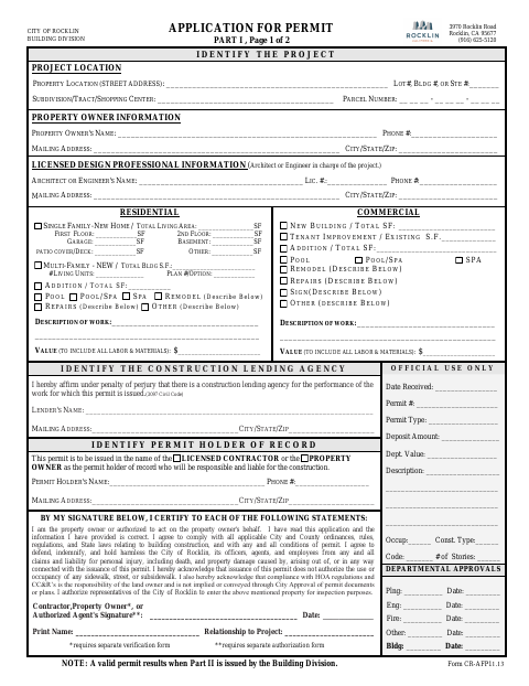 First page of the Application for Permit