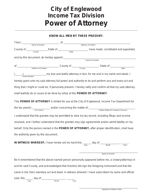 First page of the Income Tax Power of Attorney