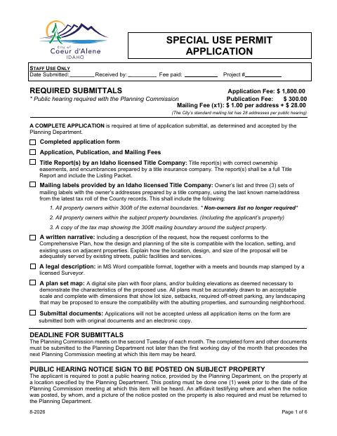 First page of the Special Use Permit Application