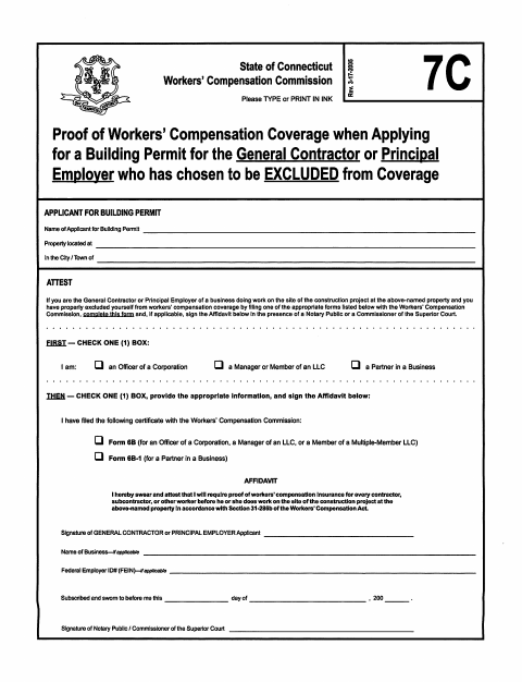 First page of the Workers’ Compensation Coverage Proof