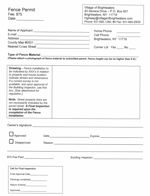 First page of the Fence Permit Application