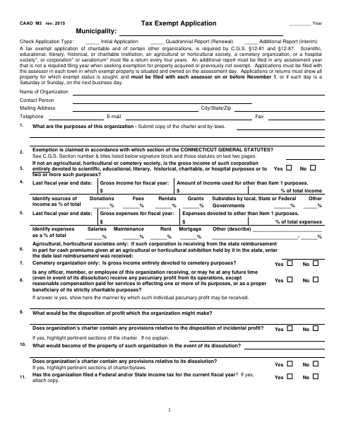 First page of the Quadrennial Tax Exempt Application