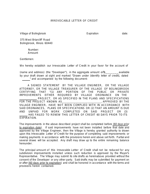 First page of the Irrevocable Letter of Credit