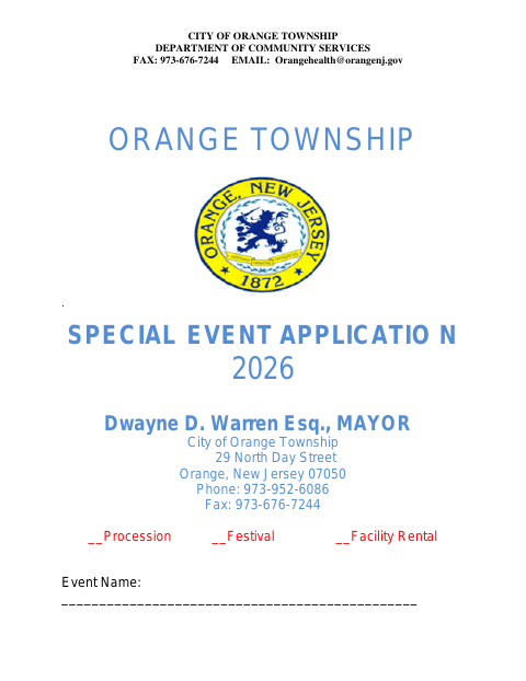 First page of the Special Event Application