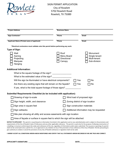 First page of the Sign Permit Application