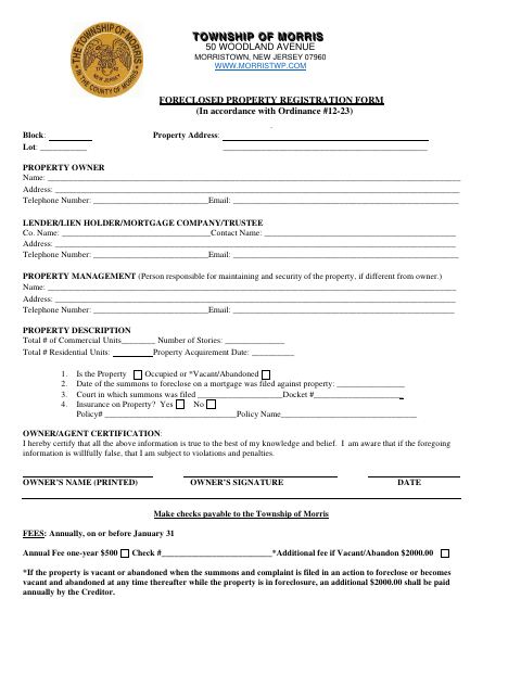First page of the Foreclosed Property Registration Form