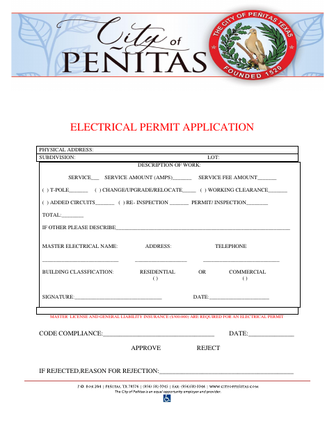 First page of the Electrical Permit Application