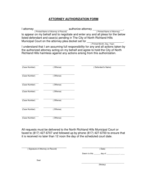 First page of the Attorney Authorization Form