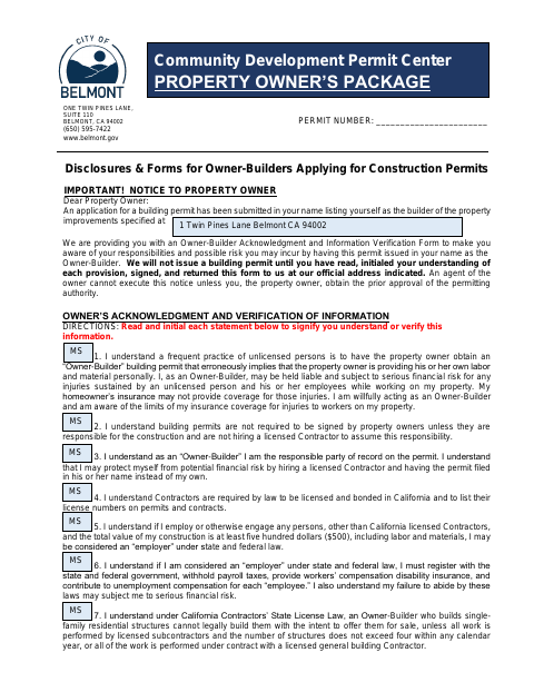 First page of the Owner-Builder Property Owner’s Package