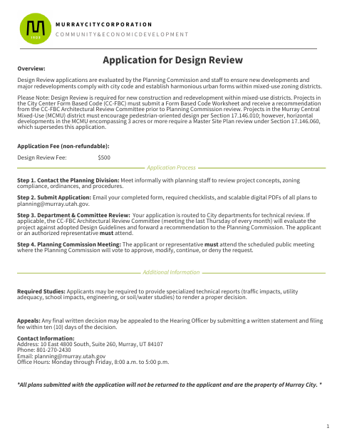 First page of the Design Review Application