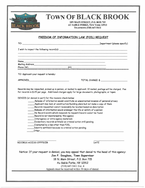 First page of the Freedom of Information Law Request