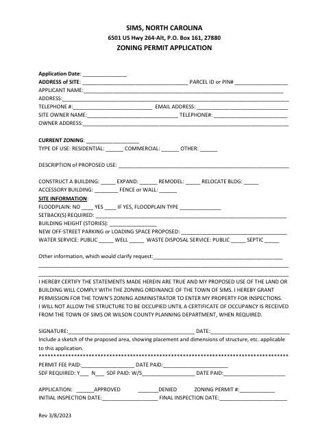 First page of the Zoning Permit Application