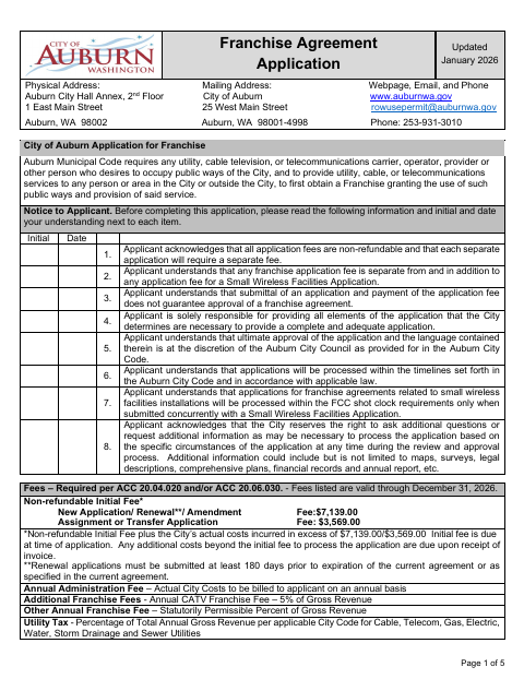 First page of the Franchise Agreement Application