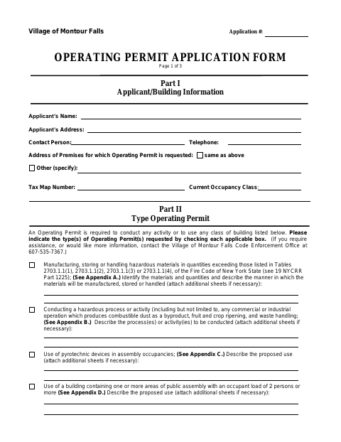 First page of the Operating Permit Application Form