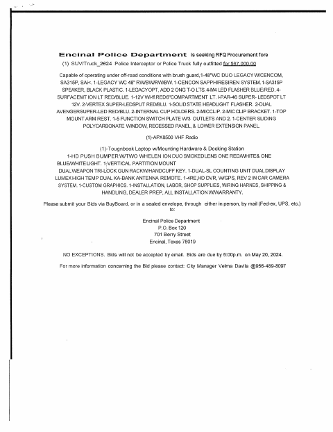 First page of the Request for Qualification for Police Vehicle