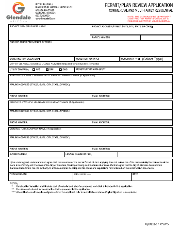 First page of the Commercial Application Form