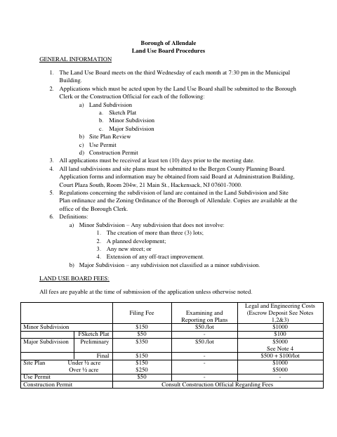First page of the Land Use Board Procedures