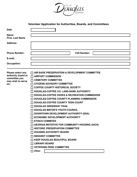 First page of the Volunteer Application for Authorities, Boards, and Committees