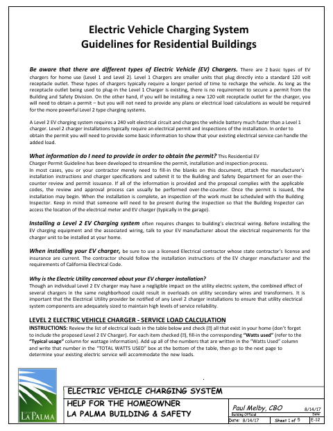 First page of the Electric Vehicle Charging System Guidelines for Residential Buildings