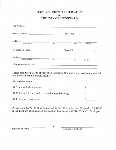 First page of the Plumbing Permit Application
