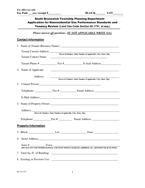 First page of the Nonresidential Use Performance Standards and Tenancy Review Application