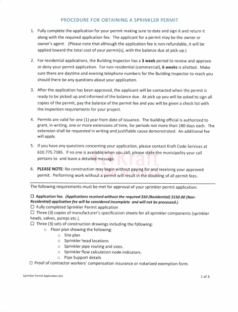 First page of the Sprinkler Permit Application