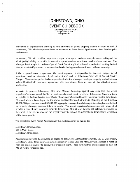 First page of the Event Guidebook and Application