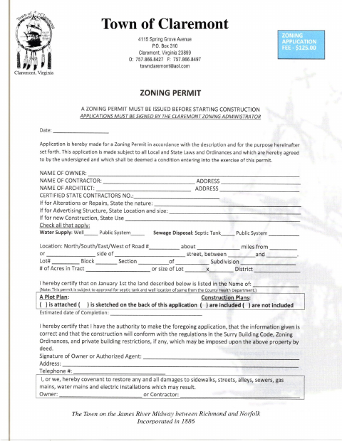 First page of the Zoning Permit Application