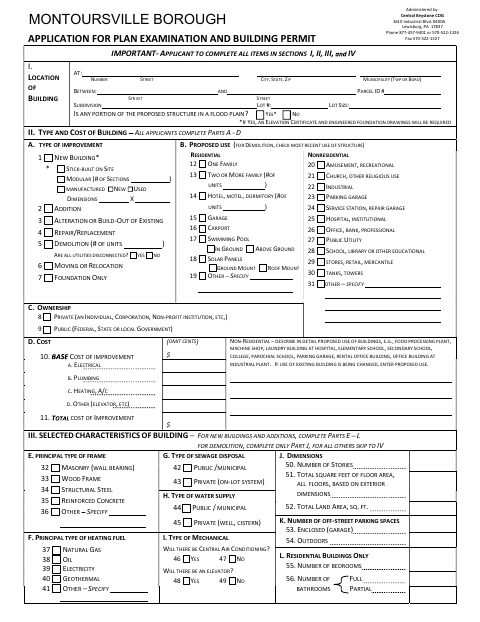 First page of the Application for Plan Examination and Building Permit