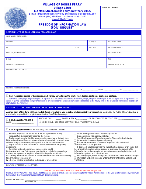 First page of the Freedom of Information Law (FOIL) Request
