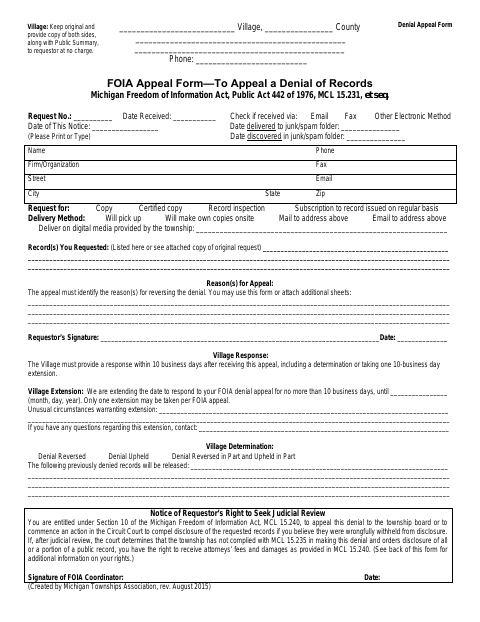 First page of the FOIA Appeal Form—To Appeal a Denial of Records
