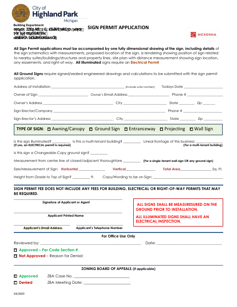 First page of the Sign Permit Application