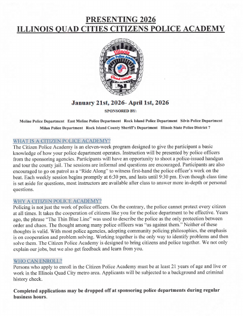 First page of the Citizens Police Academy Application
