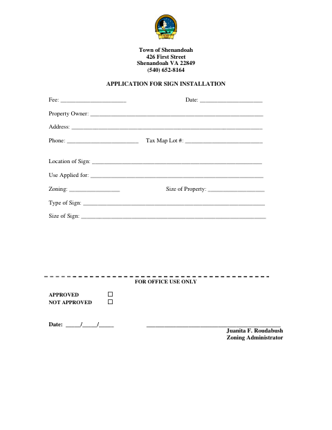 First page of the Application for Sign Installation