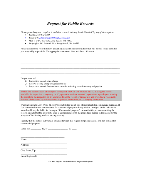 First page of the Request for Public Records