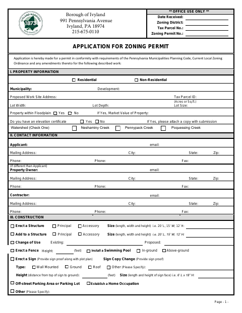 First page of the Zoning Permit Application