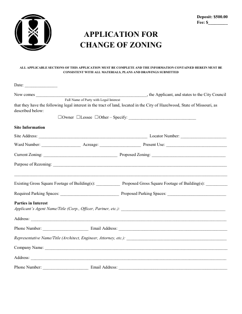First page of the Application for Change of Zoning
